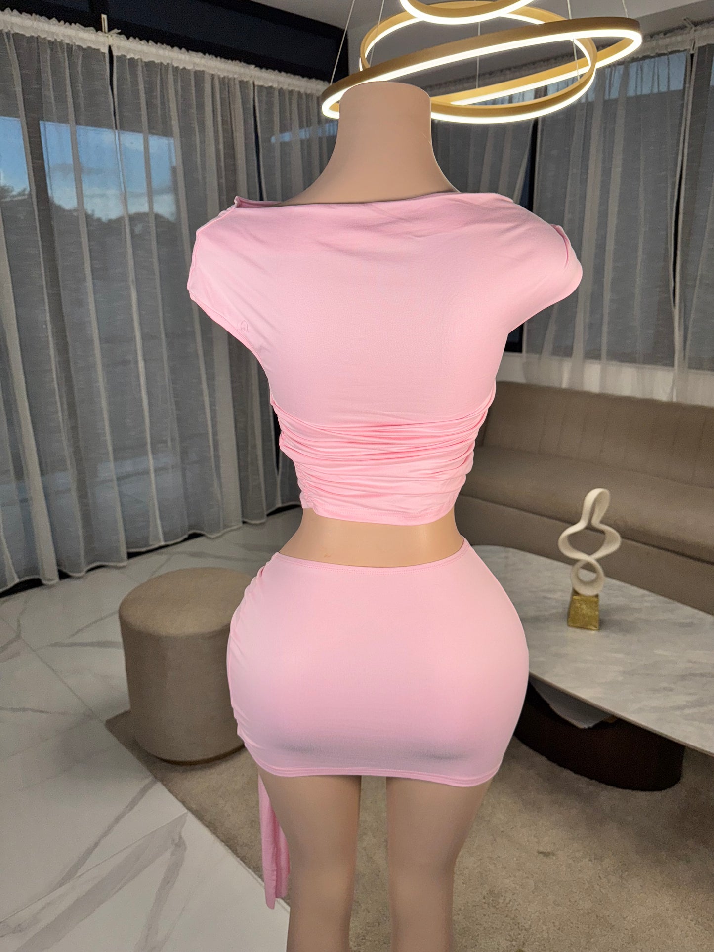 Rose pink mini skirt set 2 pieces
