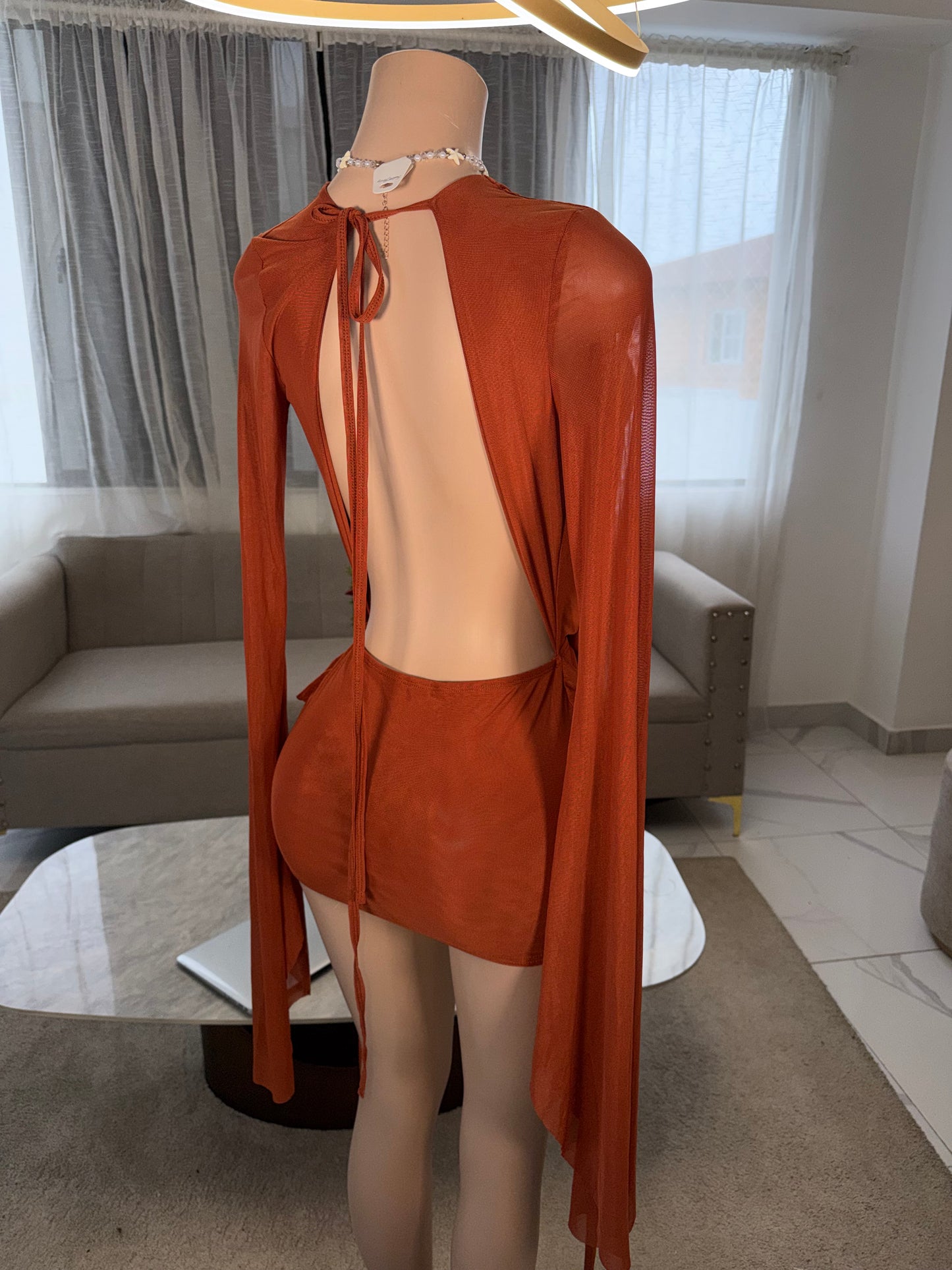 Coral mesh mini dress