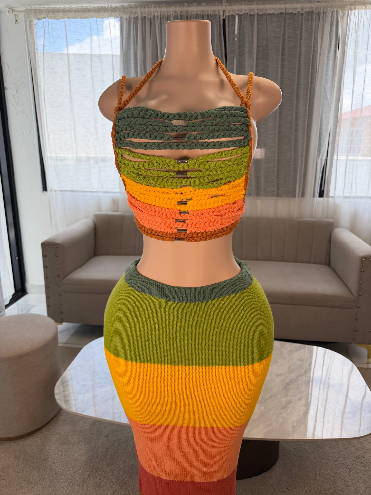 Rainbow crochet skirt set
