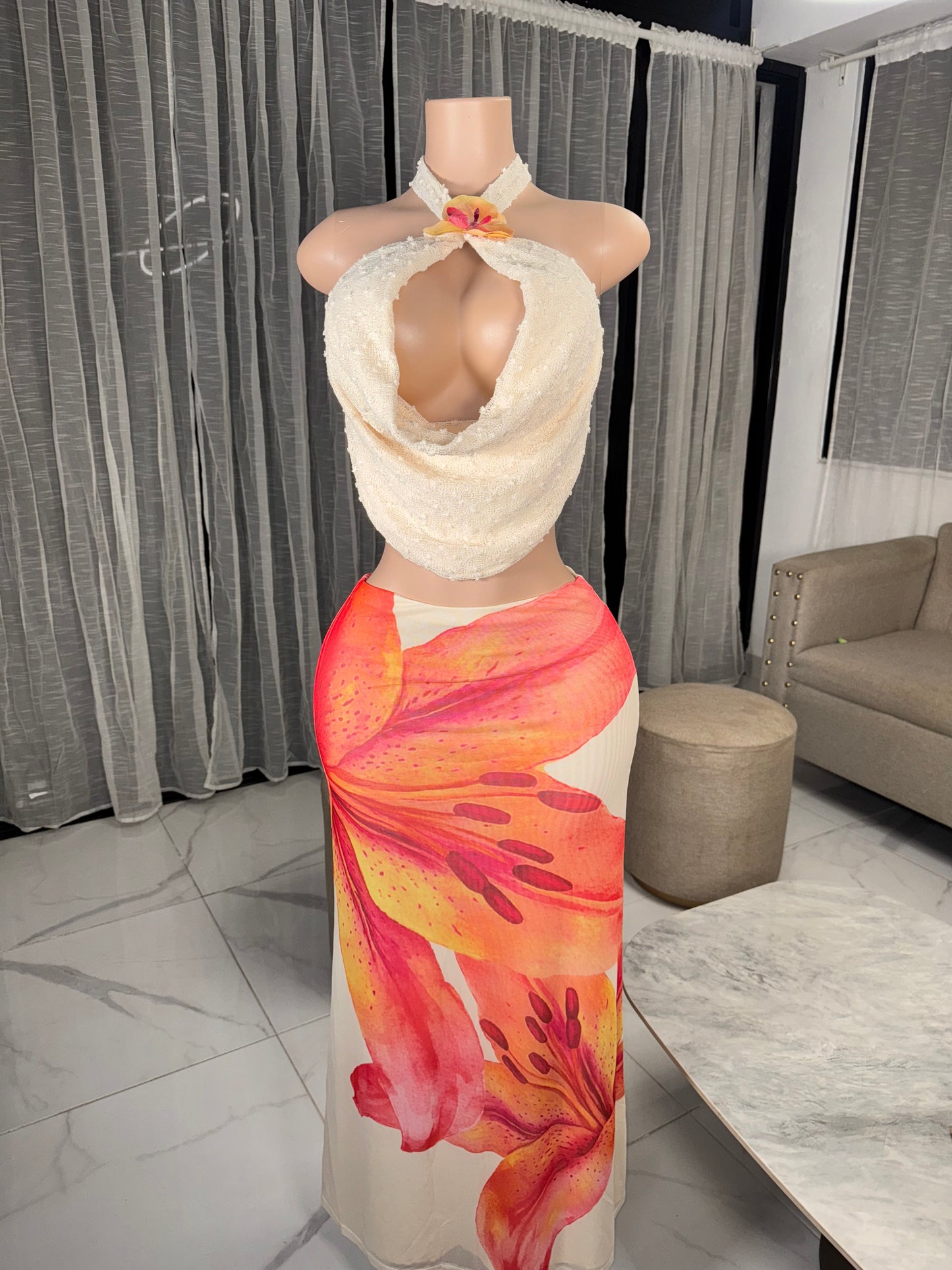 Flower summer skirt set 2 pieces