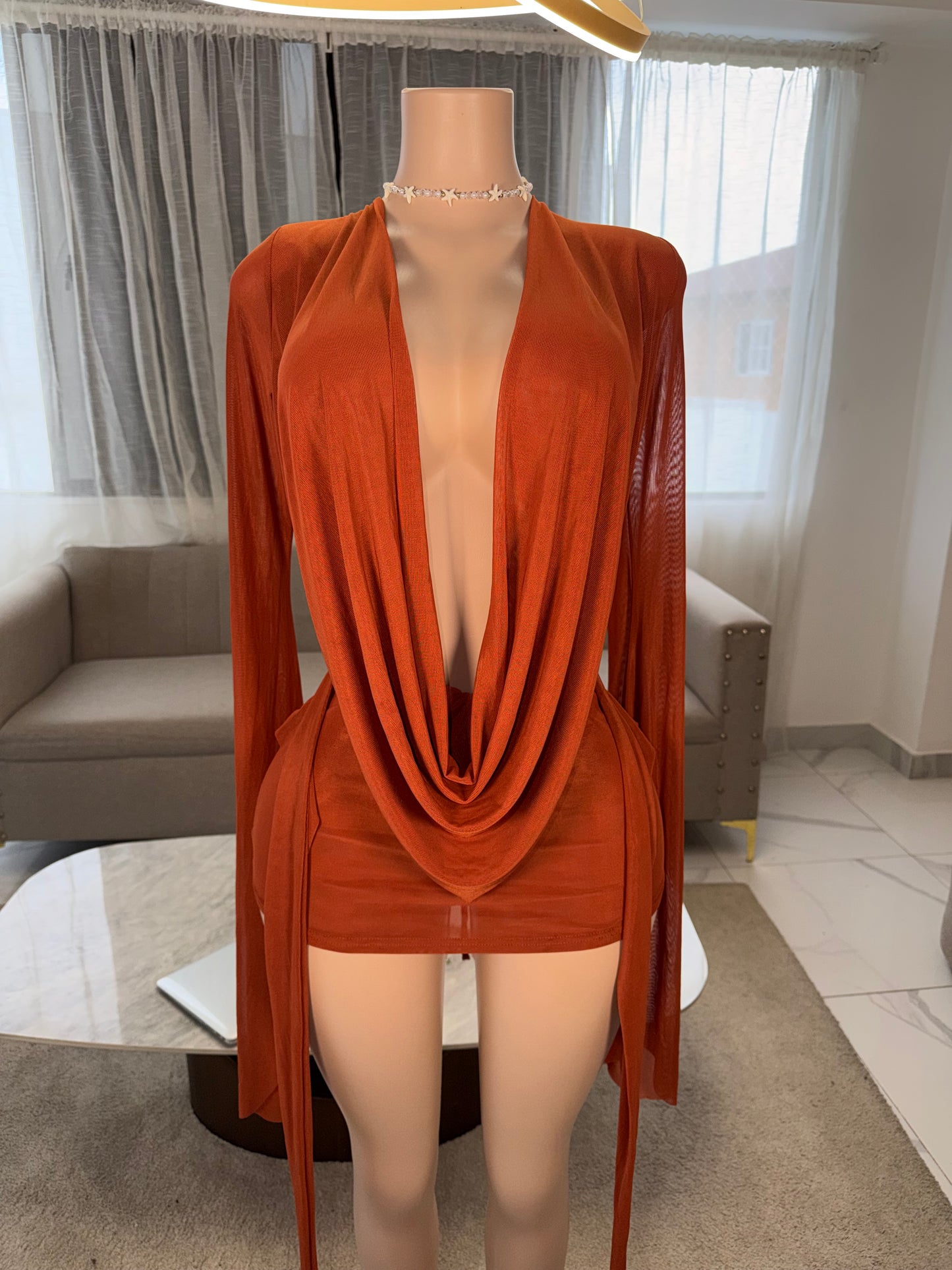 Coral mesh mini dress