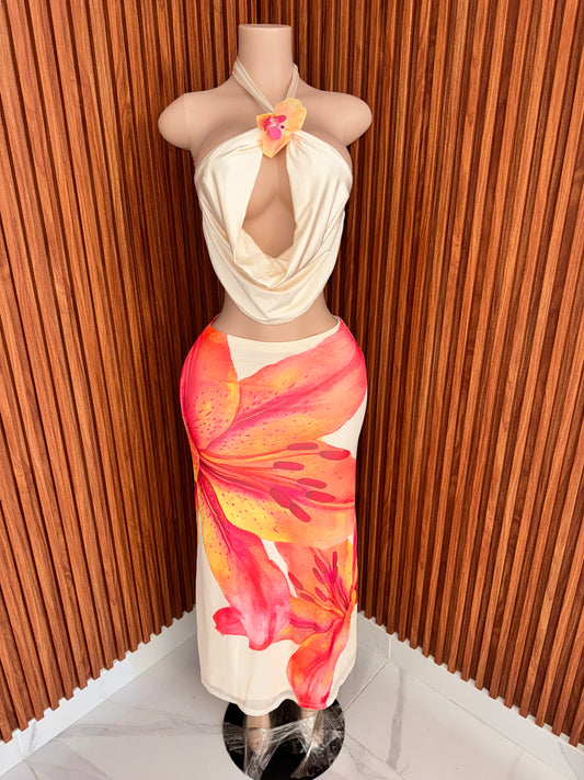 Flowers summer skirt set 2 pieces