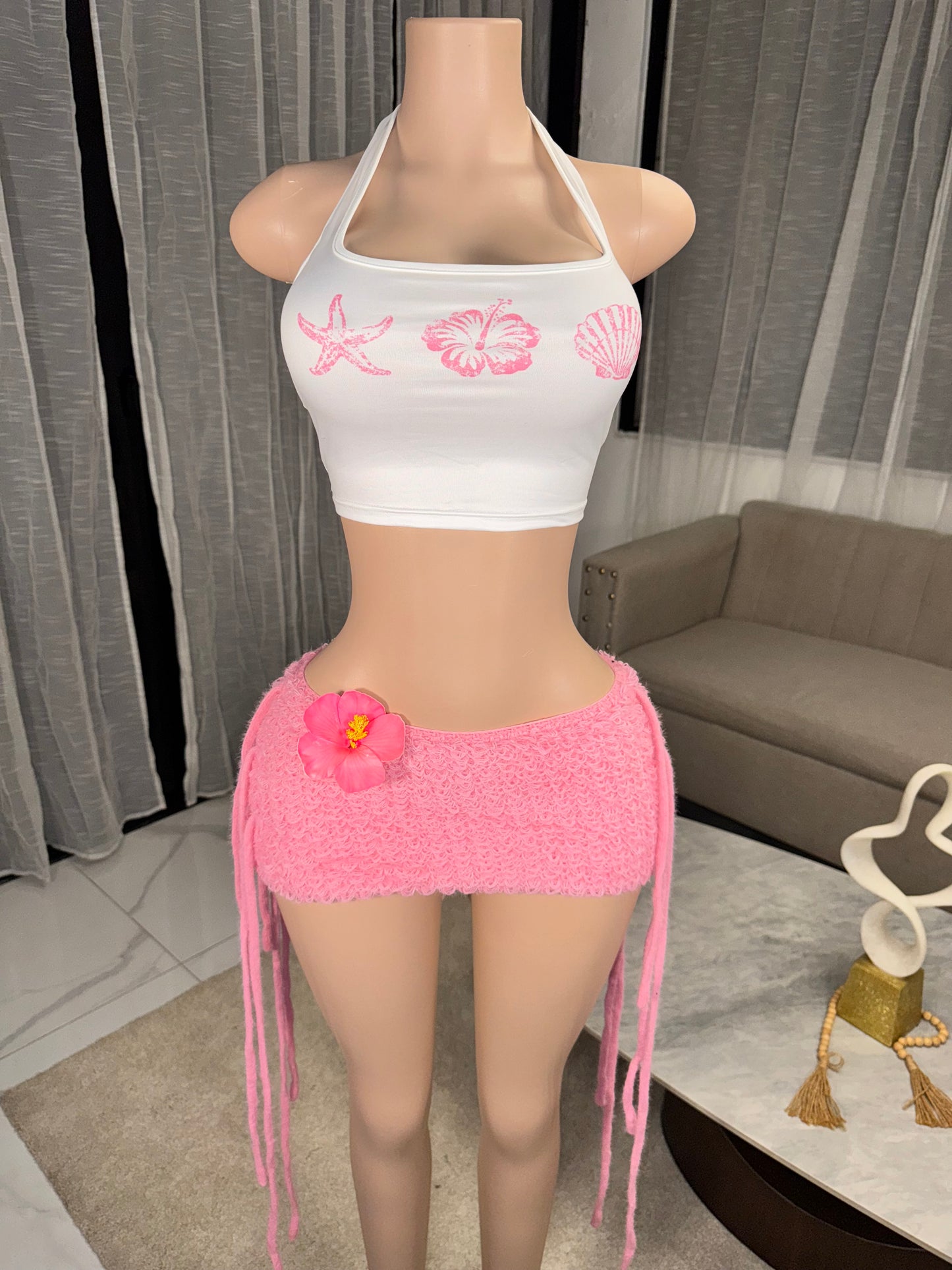 Pink baddie skirt set 2 pieces