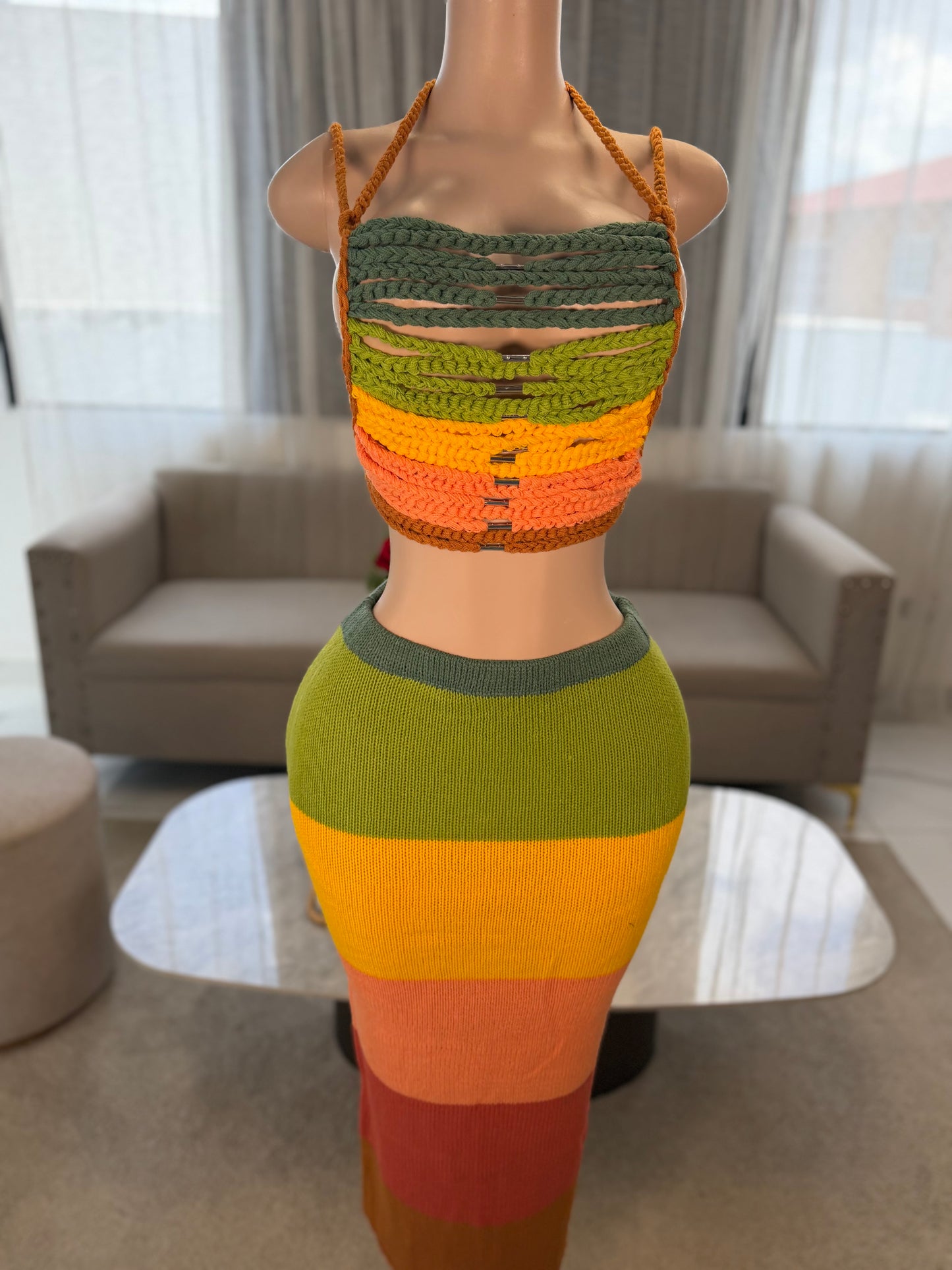 Rainbow crochet skirt set