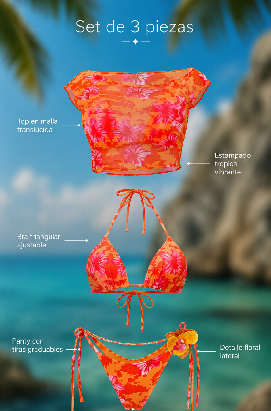Hawaiian set kini 3 pieces